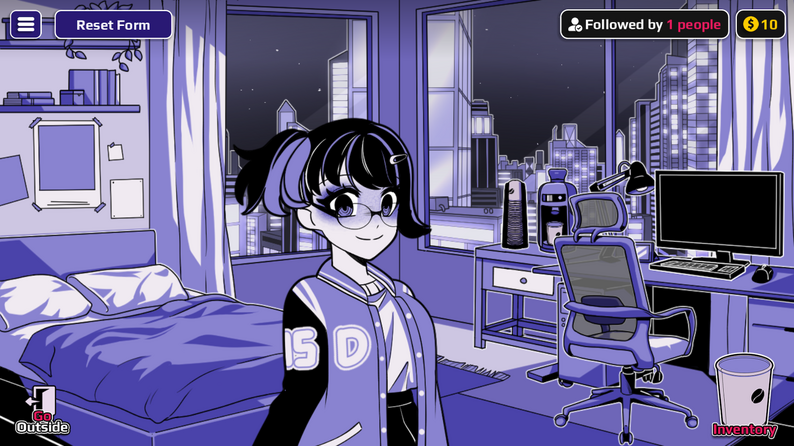 Horu in her apartment with her desk and computer